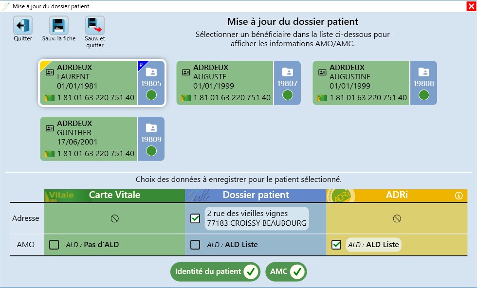 Julie lit la carte et vérifie si elle est à jour. Sinon, un appel automatique à l'ADRi met à jour le dossier. Dans la fenêtre Mise à jour du dossier patient,…