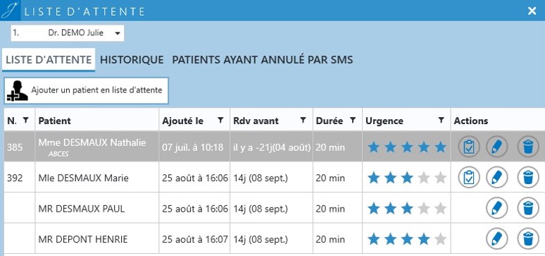 Dans la fenêtre qui s'ouvre, renseignez la durée du prochain rendez-vous, le degré d'urgence et le délai maximal