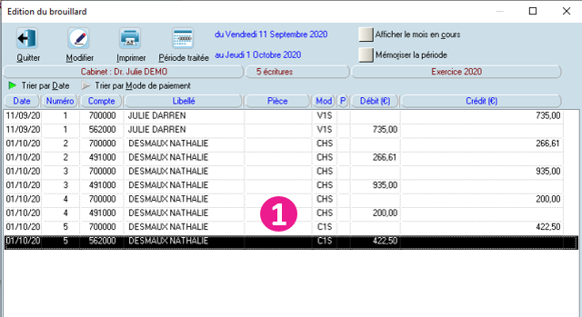 Ouvrez le menu Gestion > Comptabilité, puis cliquez sur Brouillard